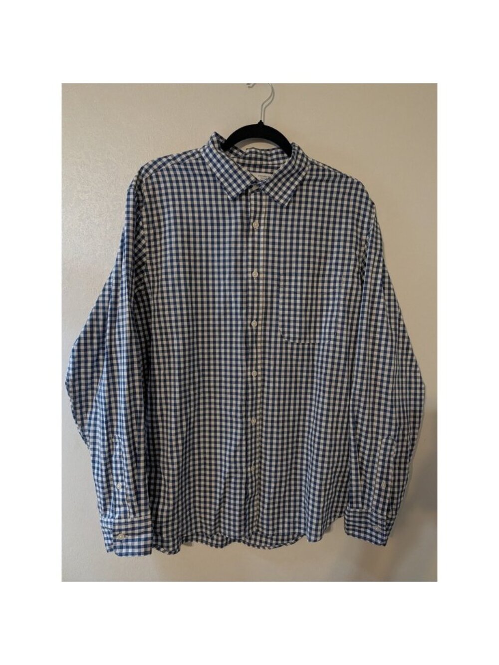 Old Navy Everyday Shirt Men Large Blue Gingham Built In Flex Reg. Fit Button Up